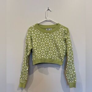 Hollister Green Floral Cropped Long Sleeve Sweater Size XS